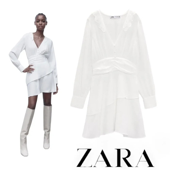 ZARA | White | OPENWORK EMBROIDERED MINI DRESS - Picture 1 of 10